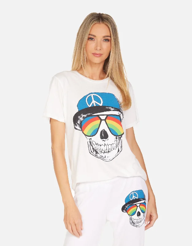 Women's Blouse with Mandarin CollarWolf Rainbow Peace Skull