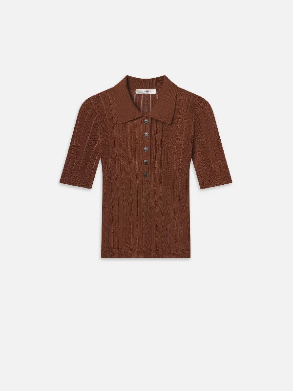 Women's Blouse with Square CollarLaddered Rib Polo -- Light Camel