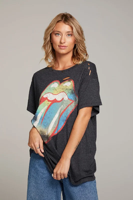 Women's Blouse with Collarless DesignRolling Stones Classic Logo Distressed Tee