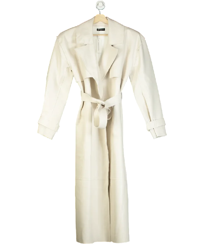 Women's Lapel Collar SweatersNaked Wardrobe Cream Vegan Leather Trench Coat UK XS