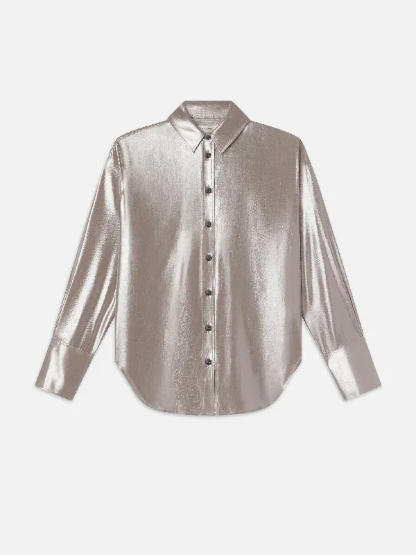 Women's Blouse with Gathered SleevesThe Standard Shirt -- Silver Lame