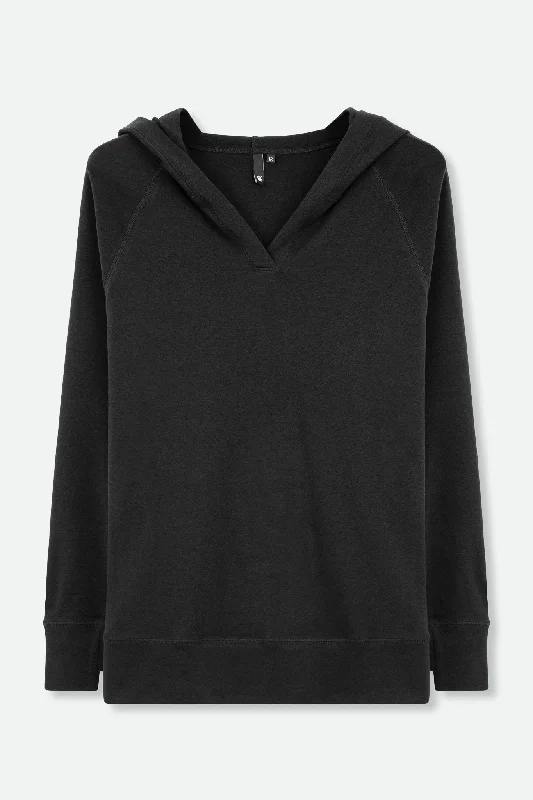 Women's V-Neck BlouseADDY HOODY IN PIMA COTTON STRETCH IN BLACK