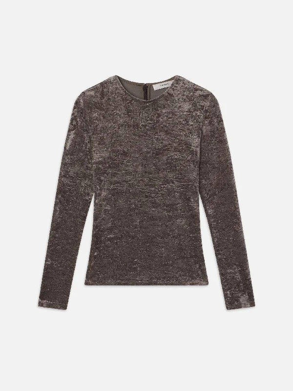 Women's Blouse with SequinsVelvet Long Sleeve Top -- Dusk