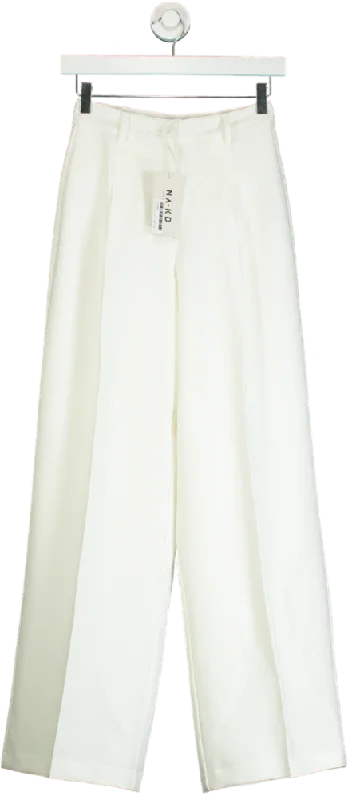 Women's High Collar SweatersNA-KD White Pleat Detail Loose High Waist Pants UK 4