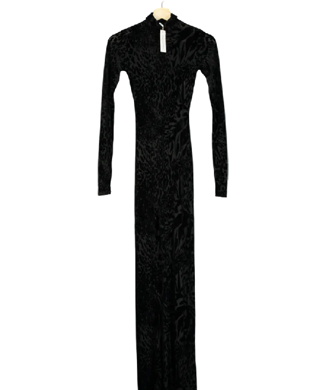 Women's Lithuanian Wool SweatersNaked Wardrobe Black Velvet Burnout Animal Print Jumpsuit UK XS