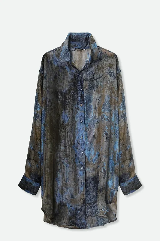 Women's Blouse with Peter Pan CollarZURI ONE-SIZE TUNIC SHIRT IN PRINTED ITALIAN SILK VOILE IN WINDOW SILL