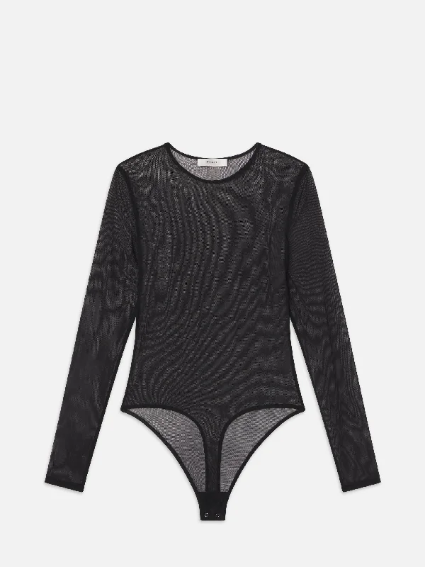 Women's Blouse with PocketsStretch Mesh Bodysuit -- Black