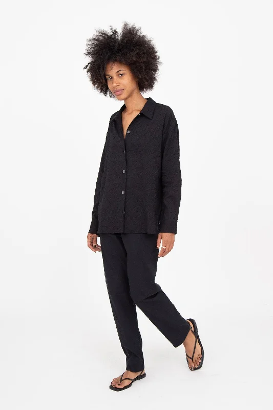 Women's Blouse with Sweetheart CollarM.PATMOS Norman Shirt - Black Jacquard