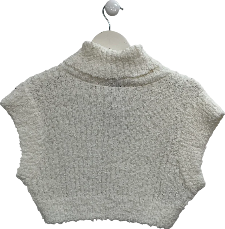 Women's Notched Collar SweatersNaked Wardrobe Cream Sleeveless Knit Turtleneck Cropped Sweater UK S