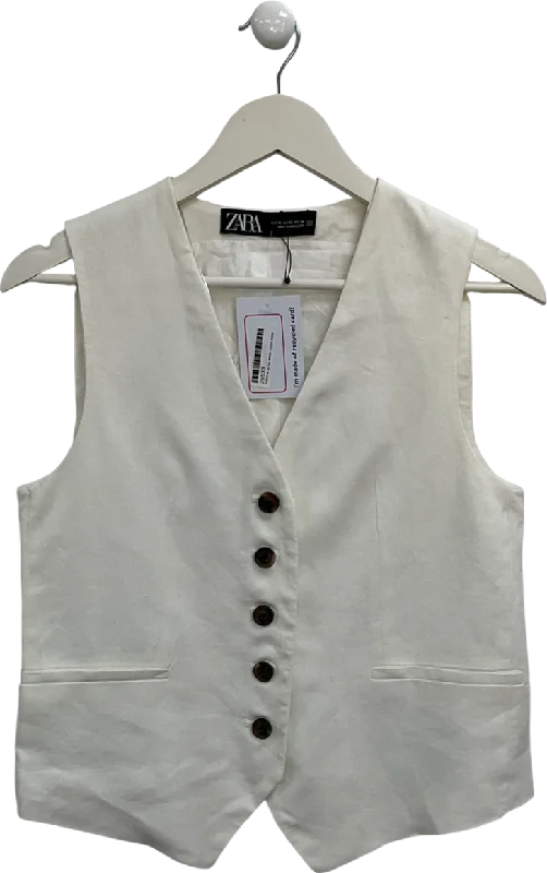 Women's High Collar SweatersZARA White Linen Blend Waistcoat UK XS