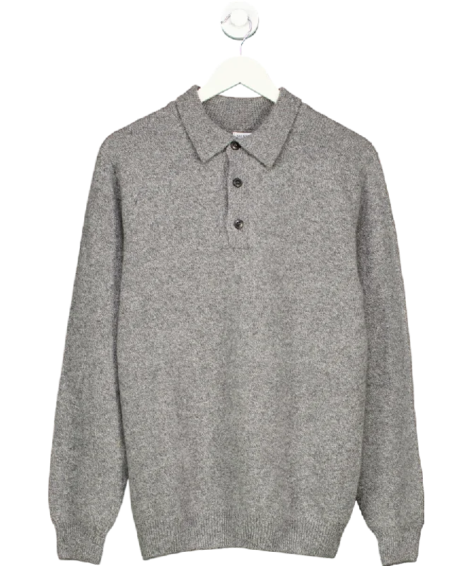 Women's U-Shaped Collar SweatersSunspel Grey Extra‑fine Merino Polo Shirt UK M