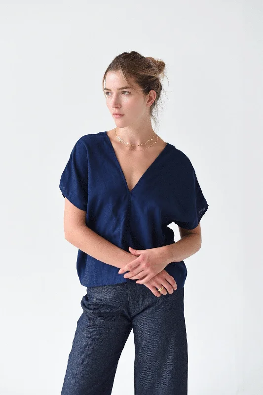 Women's Blouse with Cap SleevesM.PATMOS Merrick Top - Navy