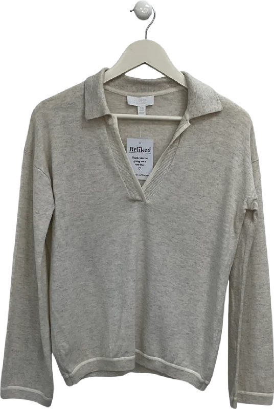 Women's Collarless Design SweatersThe White Company Beige Collared Wool Blend Lounge Top UK XS