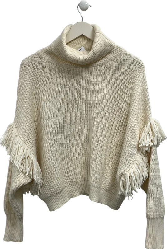 Women's Greek Wool SweatersEssential Cream Fringe Detail Knit Jumper UK XS