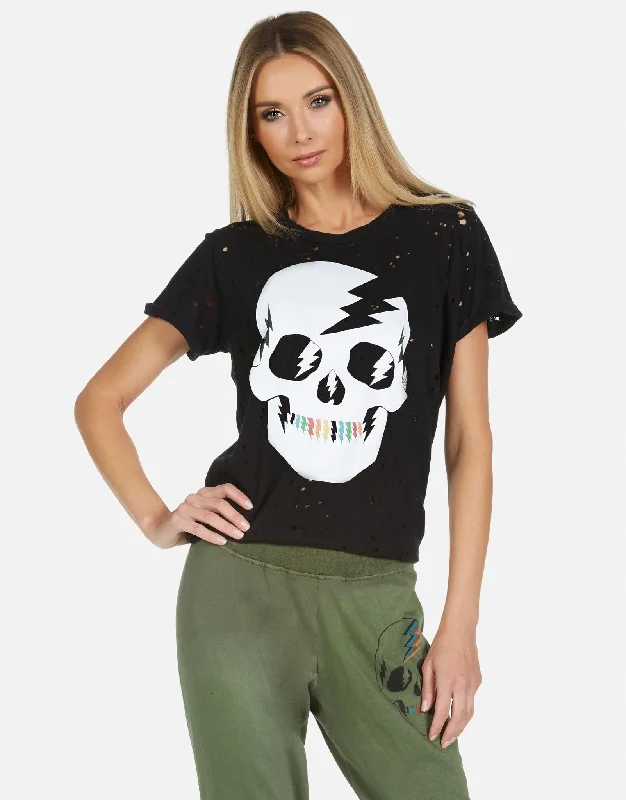 Women's Blouse with Collarless DesignBess Lightning Skull