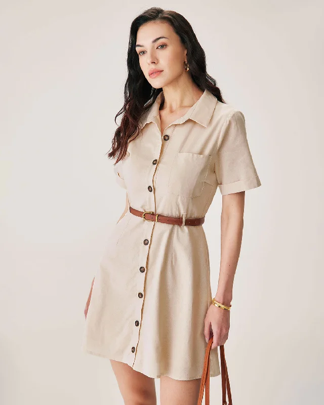 Women's Edgy ShortsApricot Collared Belted Mini Dress