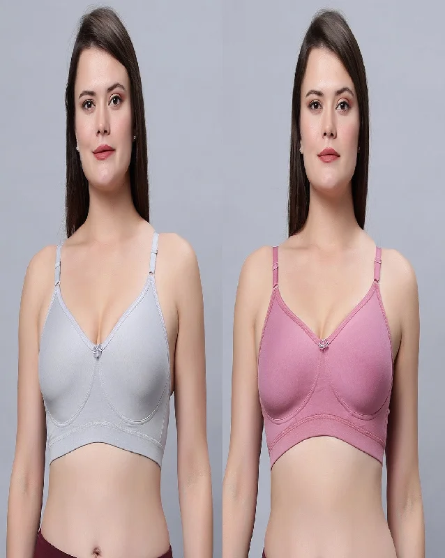 seamless bra for leotardsFull Coverage Non Padded Grey and Onion Bra (Pack of 2)