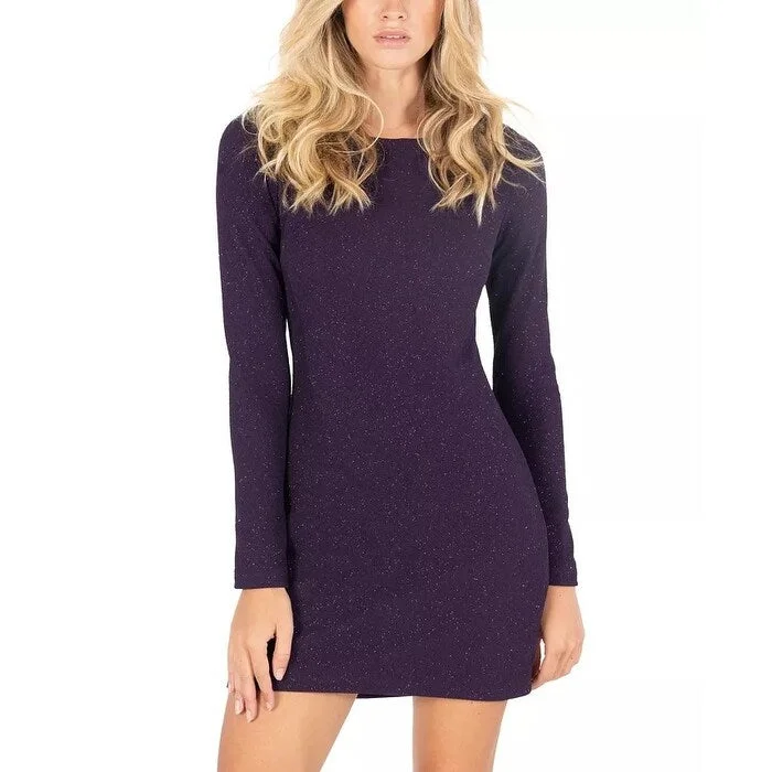 Women's Short-Sleeve DressesSpeechless Juniors' Glitter-Knit Bodycon Dress Dark Purple Size 3