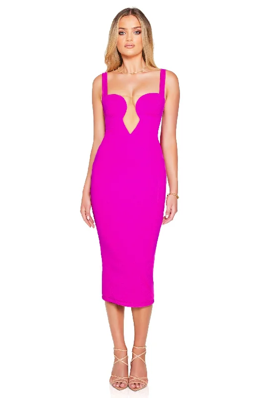 Women's Square-Back DressesNookie Minx Midi Dress - Electric Pink