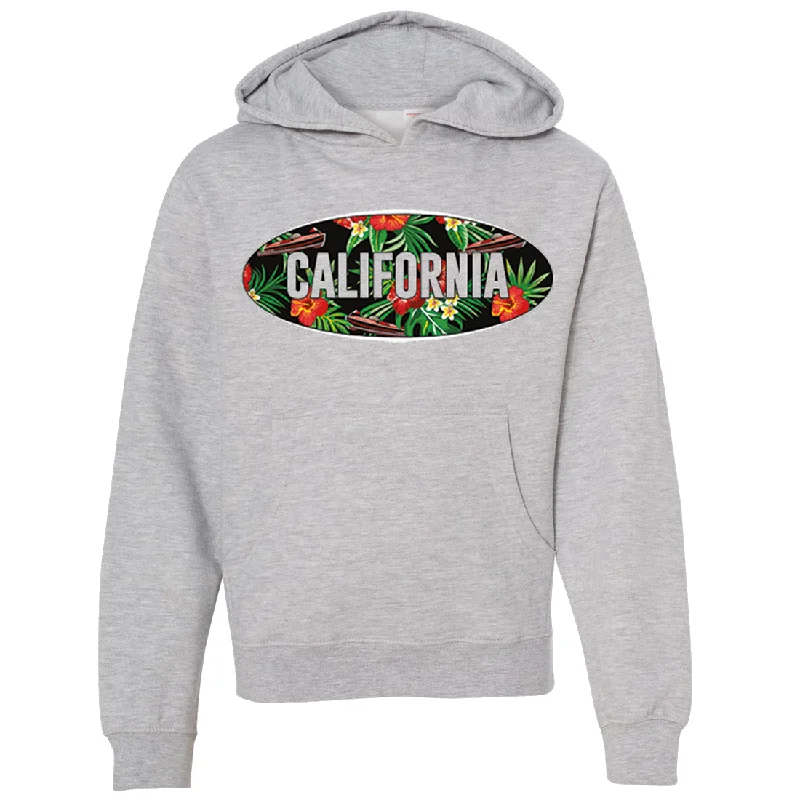 Women's Hooded Sweatshirts with Snap ButtonsCalifornia Tropical Flowers Logo Premium Youth Sweatshirt Hoodie