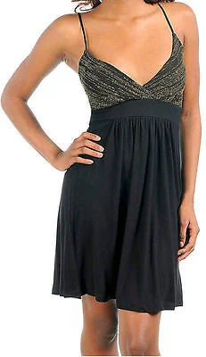 Women's Empire Waist DressesDress Cocktail Mini Party Black Gold Sparkling Shimmer Flowly Cami