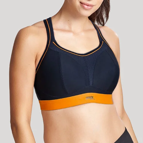 sleep bra for comfortPanache Wire-Free Sports Bra - Navy/Orange