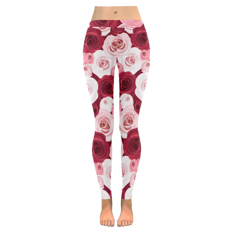 Zenzzle red and pink roses Low Rise Ladies graphic Yoga Leggings for women