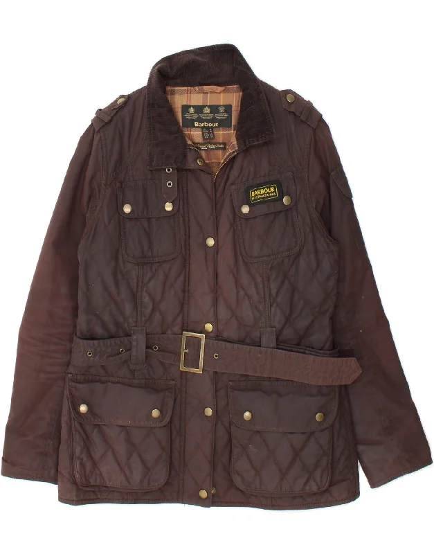 Women's Coats with Fur Trimmed ButtonsBARBOUR Womens Quilted Waxed Cotton Jacket UK 14 Large  Brown Cotton