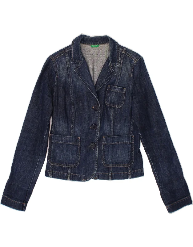 Women's Anorak CoatsBENETTON Womens Crop Denim Jacket UK 10 Small Navy Blue