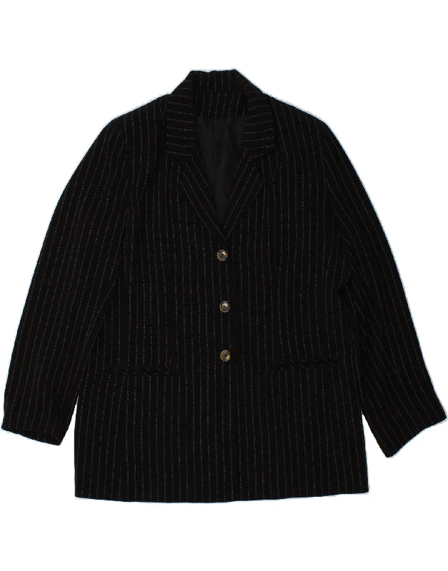 Women's Rain CoatsVINTAGE Womens 3 Button Blazer Jacket UK 16 Large Black Striped