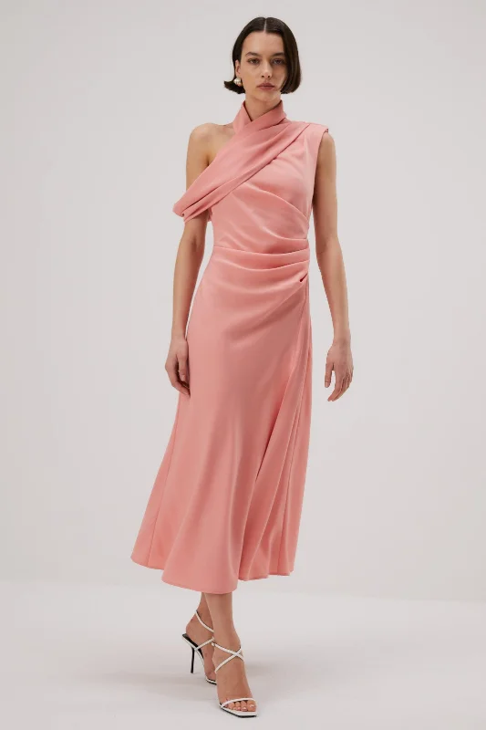 Women's Boat Collar DressesMisha Amiya Satin Midi Dress - Quartz Pink