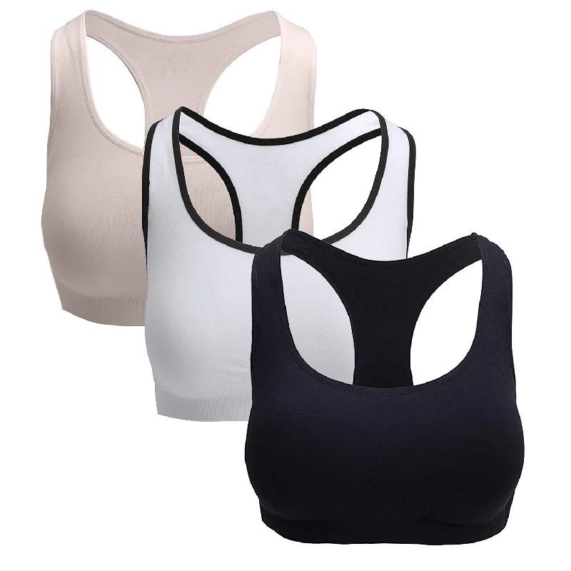 wireless bra with front closure for comfort3 Pack Racerback Sports Bras Assorted Colors, Removable Padded Seamless Activewear Fitness Bra