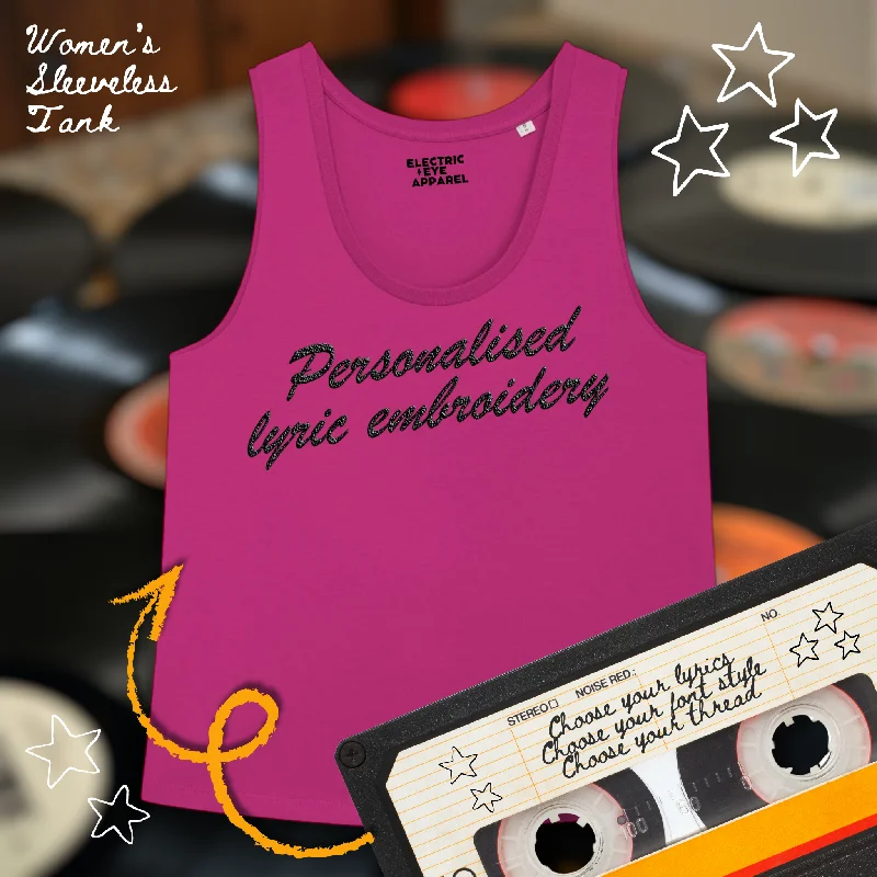 Women's Blouse with Mandarin CollarPersonalised Lyric Centre Chest Embroidered premium organic iconic women's 'Minter' tank top - choose your own lyrics, font and thread colour