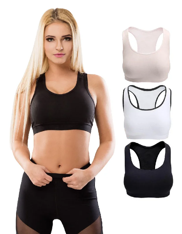 wireless bra with stretch fabricRacerback Sports Bras, Removable Padded Seamless Activewear Fitness Bra