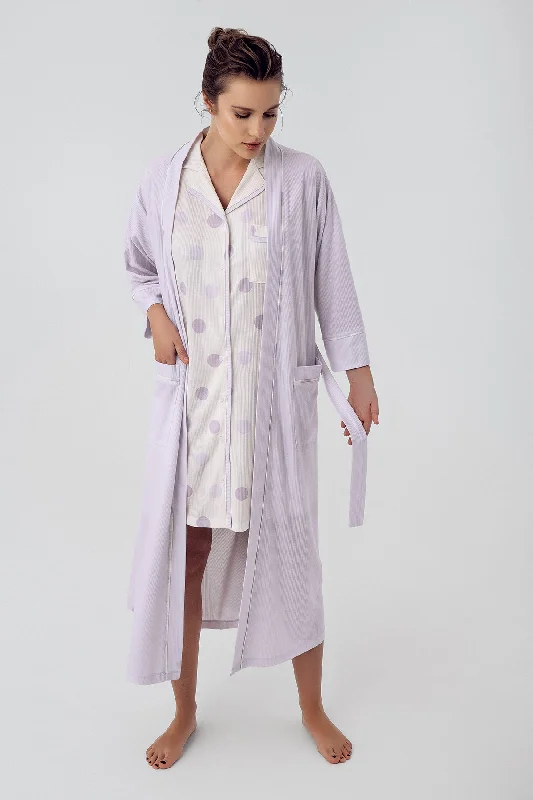 women's pajamas for everyday wearShopymommy 16410 Polka Dot Maternity & Nursing Nightgown With Robe Lilac