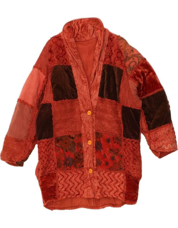 Women's Coats with Fur TrimmedVINTAGE Womens Overcoat UK 18 XL Red Patchwork