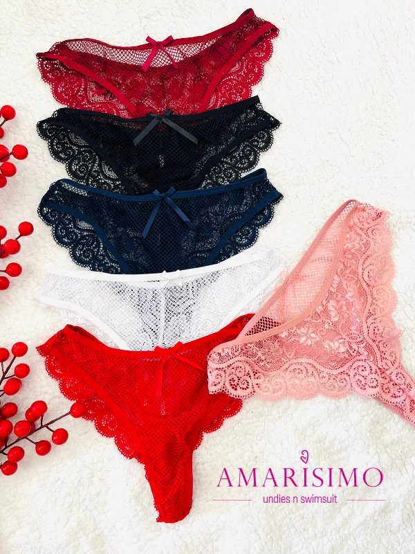 floral lace thong panties with a high-cut leg designTANGA RED AMARISIMO