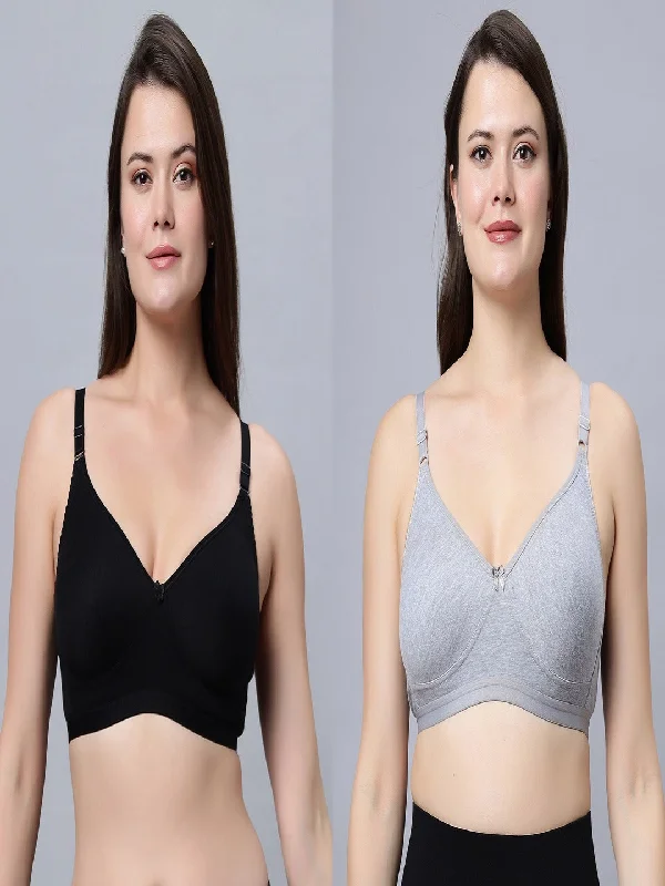 plus-size full-bust braFull Coverage Non-Padded T-Shirt Bra Black Grey color  (Pack of 2)