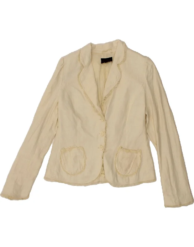 Women's Coats with Fur LiningLUISA SPAGNOLI Womens 3 Button Blazer Jacket IT 46 Large Beige Linen