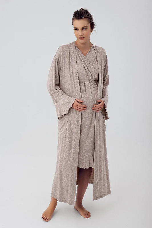 women's pajamas with cozy footiesShopymommy 16409 Double Breasted Maternity & Nursing Nightgown With Flywheel Arm Robe Beige