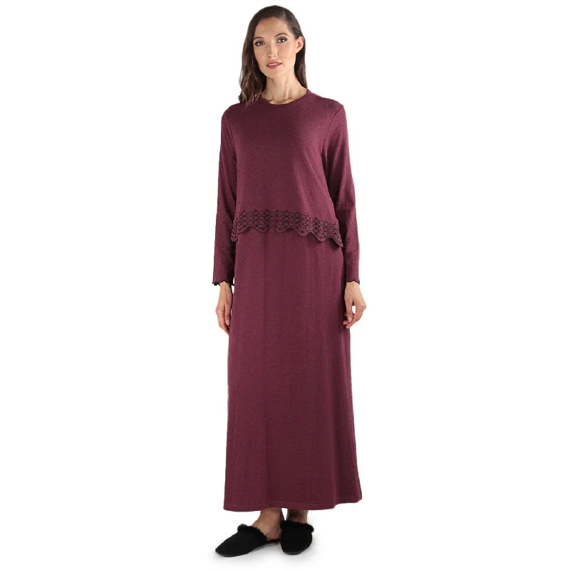 women's pajamas with an elasticized cuffsEMBROIDERED NURSING GOWN CNL05194