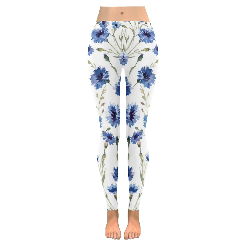 Zenzzle Blue flowers pattern print Low Rise yoga Leggings for women