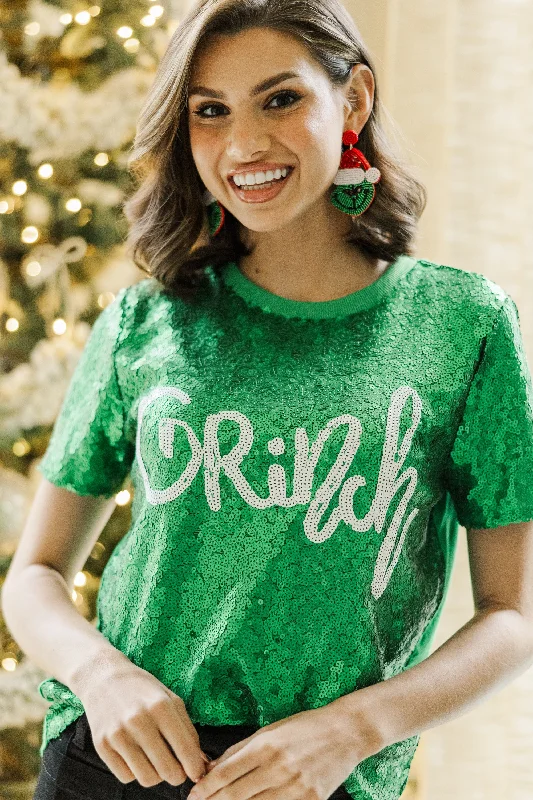 Women's Woven ShortsFeeling Grinchy Green Sequin Tee