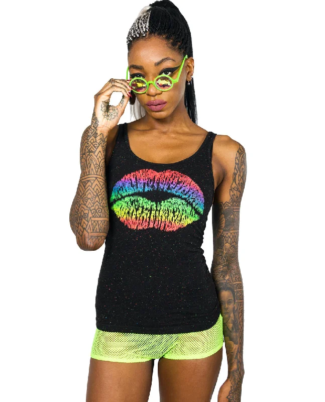 Women's Blouse with Rounded CollarGIRLS VEST RAINBOW LIPS