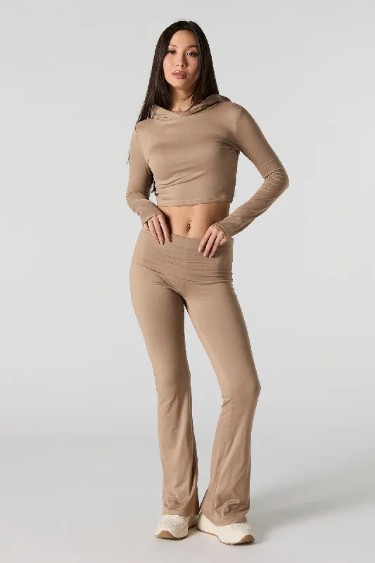 Women's Blouse with Notched CollarActive Foldover Waist Flare Legging