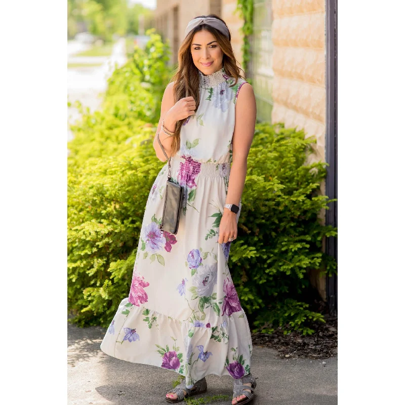 Women's Jumpsuits with Keyhole CollarLarge Floral Ruffle Trim Tank Maxi