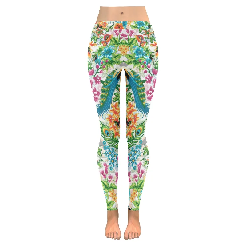 Zenzzle tropical pattern with peacocks and flowers print womens leggings