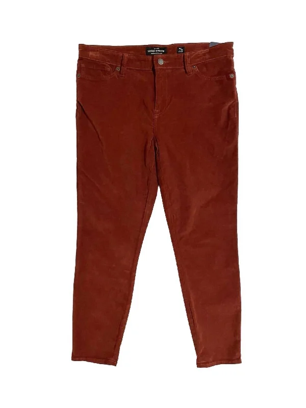 Women's Jodhpurs with Keyhole CollarCorduroy Cropped Skinny Pants In Rust Brown