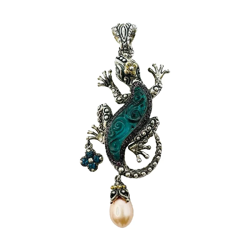 Women's Jumpsuits with Sweetheart NeckBarbara Bixby Sterling Silver and 18K Gold Gecko Pendant with Blue Cabochon