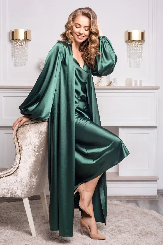 women's pajamas for those who want to feel pampered and lovedGreen satin peignoir: Nightgown & Robe set